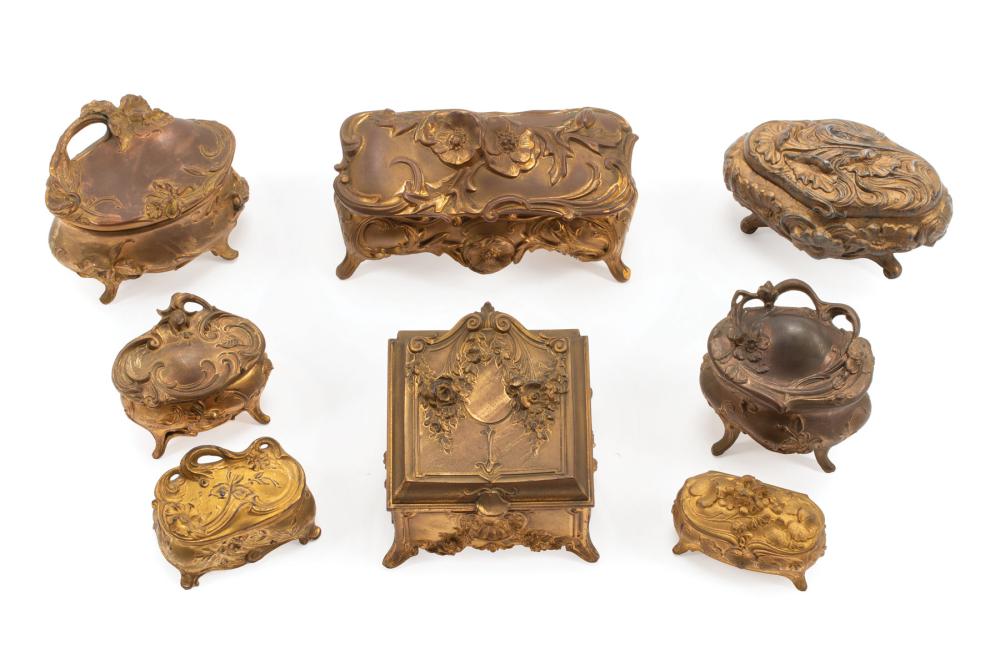 Appraisal: Eight French Art Nouveau Gilt Boxes floral and scroll motifs