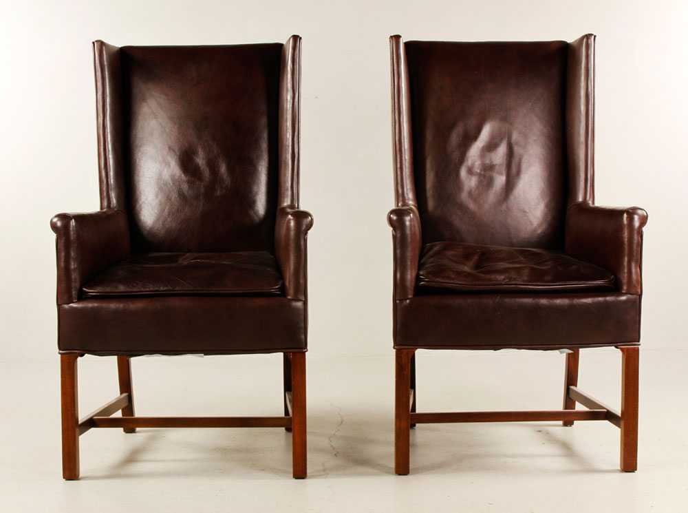 Appraisal: - Pr Leather Upholstered Arm Chairs Pair of arm chairs