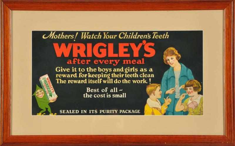 Appraisal: s Cardboard Wrigley's Gum Trolley Sign Description Matted and framed