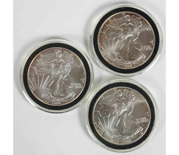 Appraisal: Three American Eagle Walking Liberty Silver Dollars oz