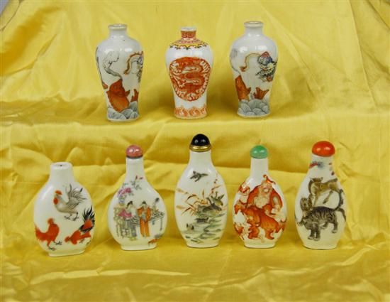 Appraisal: COLLECTION OF EIGHT CHINESE FAMILLE ROSE SNUFF BOTTLES five in