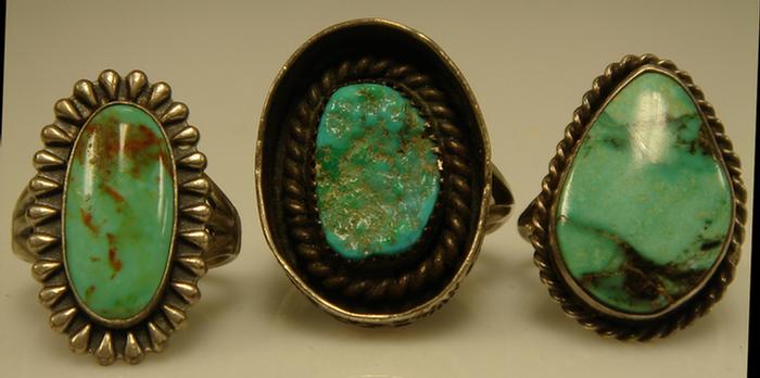 Appraisal: Silver Rings Unmarked tumbled turquoise and turquoise cabochons ring sizes