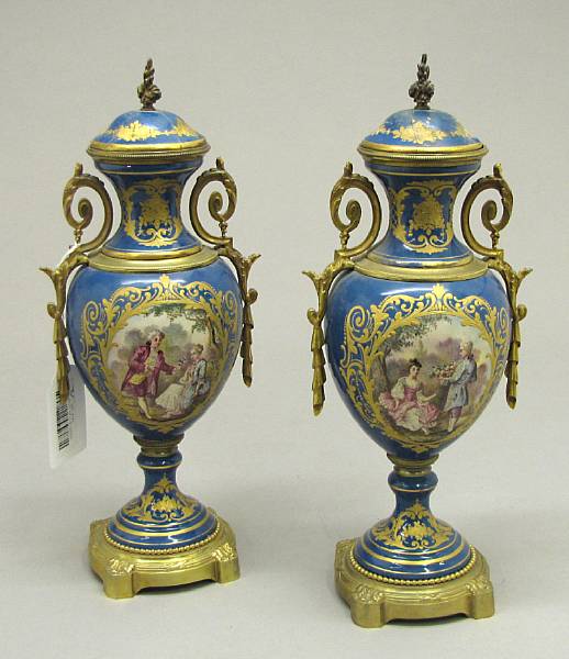 Appraisal: A pair of S vres style porcelain gilt bronze mounted