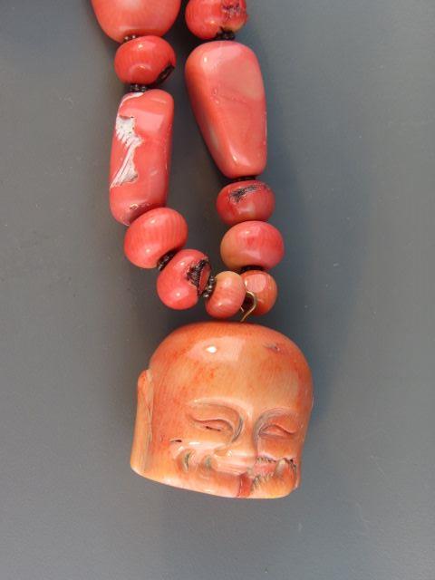 Appraisal: Coral Necklace pink red natural beads long plus pendant