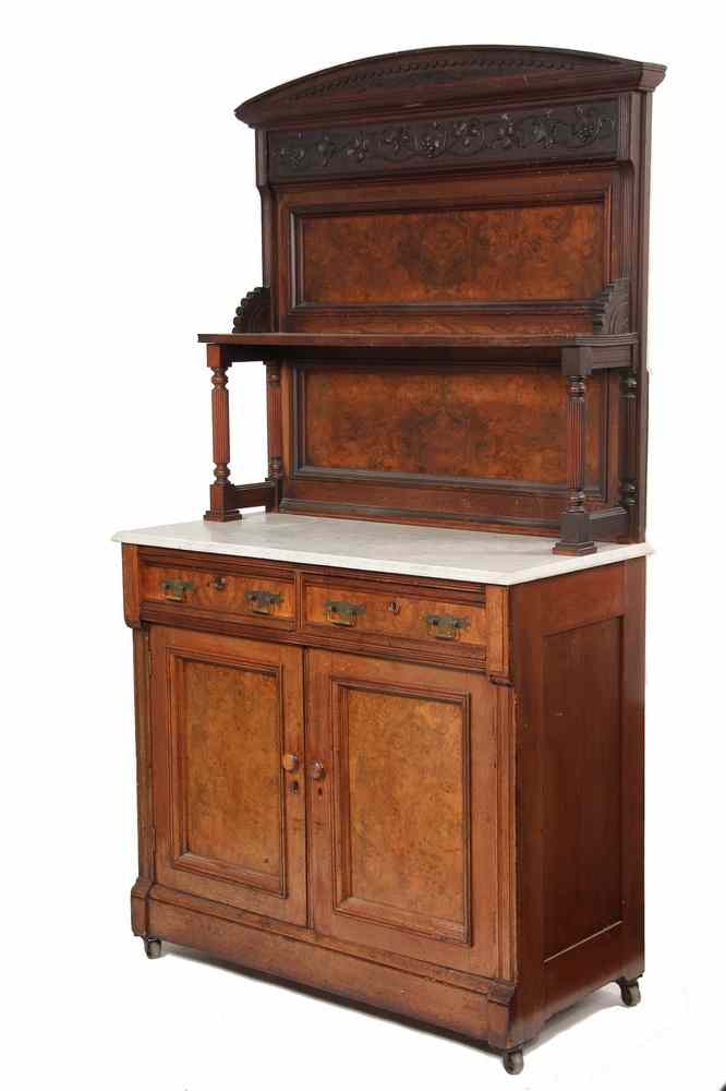 Appraisal: VICTORIAN MARBLETOP SIDEBOARD - American Eastlake Sideboard in solid mahogany