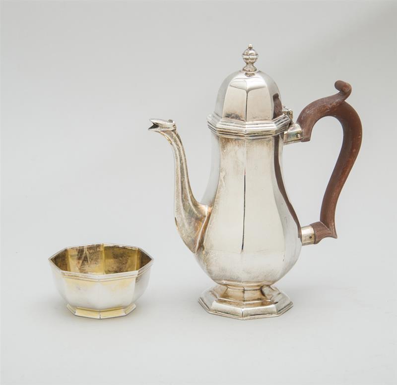 Appraisal: ENGLISH SILVER INDIVIDUAL COFFEE POT AND AN ENGLISH SILVER-GILT SUGAR