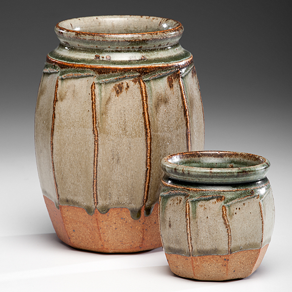 Appraisal: Pair of Faceted Vases ca - Glazed stoneware Small ht