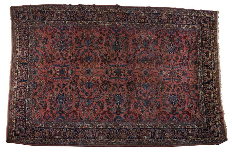 Appraisal: Room Size Antique Sarouk Carpet medallion red field with traditional