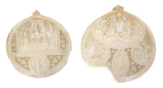 Appraisal: Sale Lot A Pair of Carved Mother-of-Pearl Ornaments depicting biblical