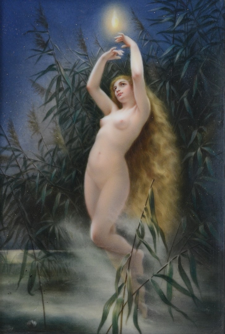 Appraisal: Hand painted Berlin porcelain plaque depicting standing nude in a