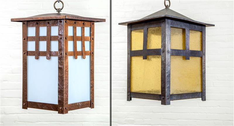 Appraisal: TWO COPPER ARTS AND CRAFTS HANGING LANTERNS x in and