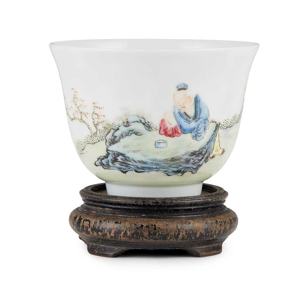 Appraisal: FAMILLE ROSE 'FIGURAL' WINE CUP YONGZHENG MARK thinly potted from