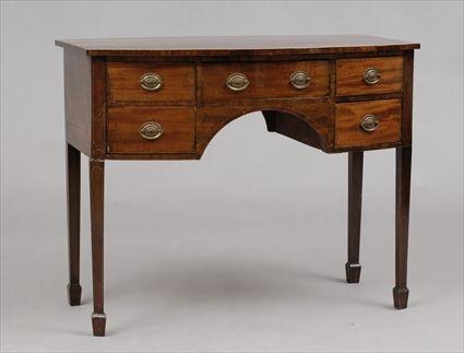 Appraisal: George III-Style Inlaid Mahogany Bowfront Dressing Table Comprised of antique