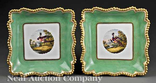 Appraisal: A Pair of Worcester Polychrome and Gilt-Decorated Porcelain Square Sweetmeat