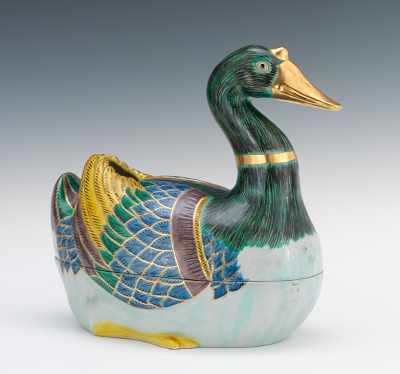 Appraisal: A Chinese Porcelain Duck Form Tureen Modern Brightly hand decorated