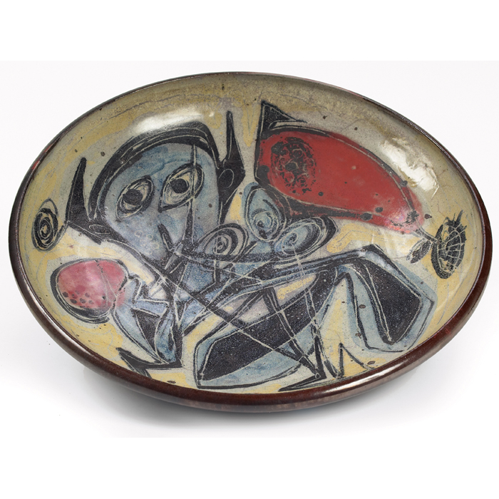 Appraisal: Kastrup stoneware bowl Denmark hand-thrown form with hand-painted decoration in