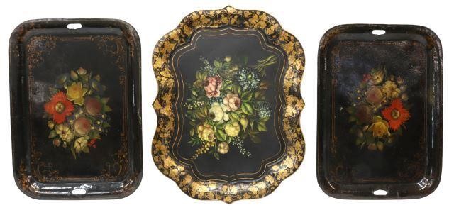 Appraisal: lot of Large tole painted trays early th c decorated