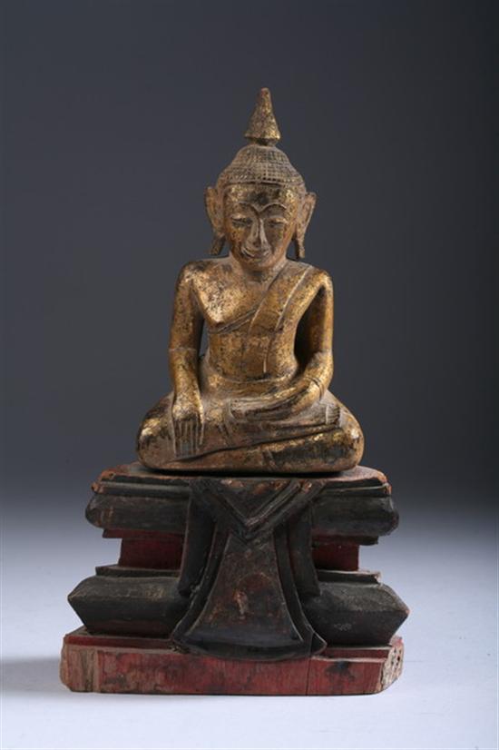 Appraisal: BURMESE GILT WOOD FIGURE OF BUDDHA Late th cent early