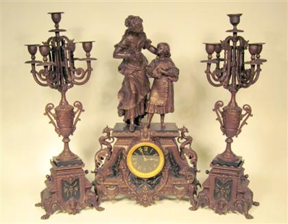 Appraisal: French spelter clock garniture early th century