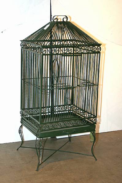 Appraisal: A painted metal birdcage on a stand height ft width