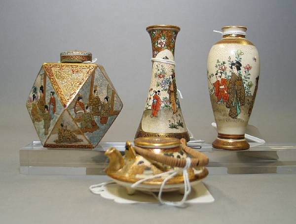 Appraisal: A group of six ceramic decorations Including four Satsuma style