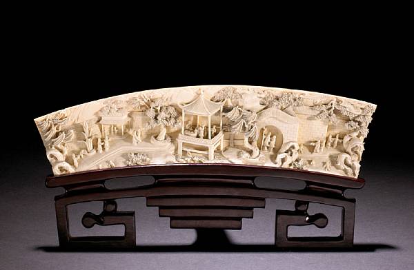 Appraisal: A tinted ivory landscape plaque Republic Period Comprising a curving