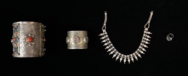 Appraisal: Grouping of Silver Tribal Jewelry Lot includes large carved hinged