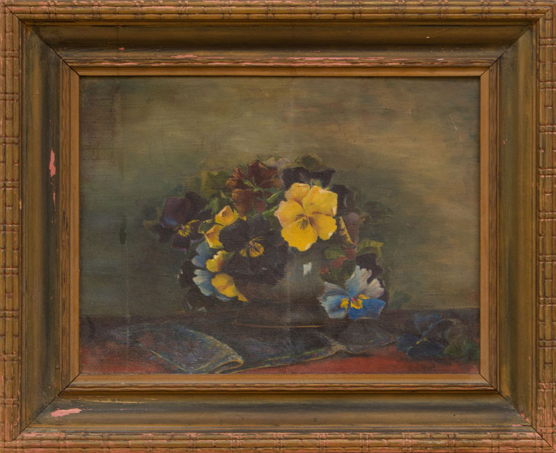 Appraisal: AMERICAN SCHOOL BOWL OF PANSIES Oil on canvas unsigned x