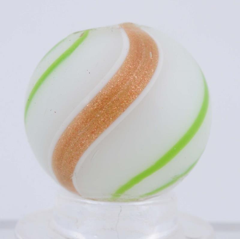 Appraisal: White Opaque Banded Lutz Marble Hard to fine white opaque