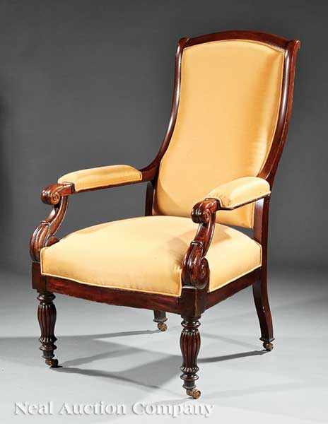 Appraisal: An American Classical Carved Mahogany Armchair early th c arched