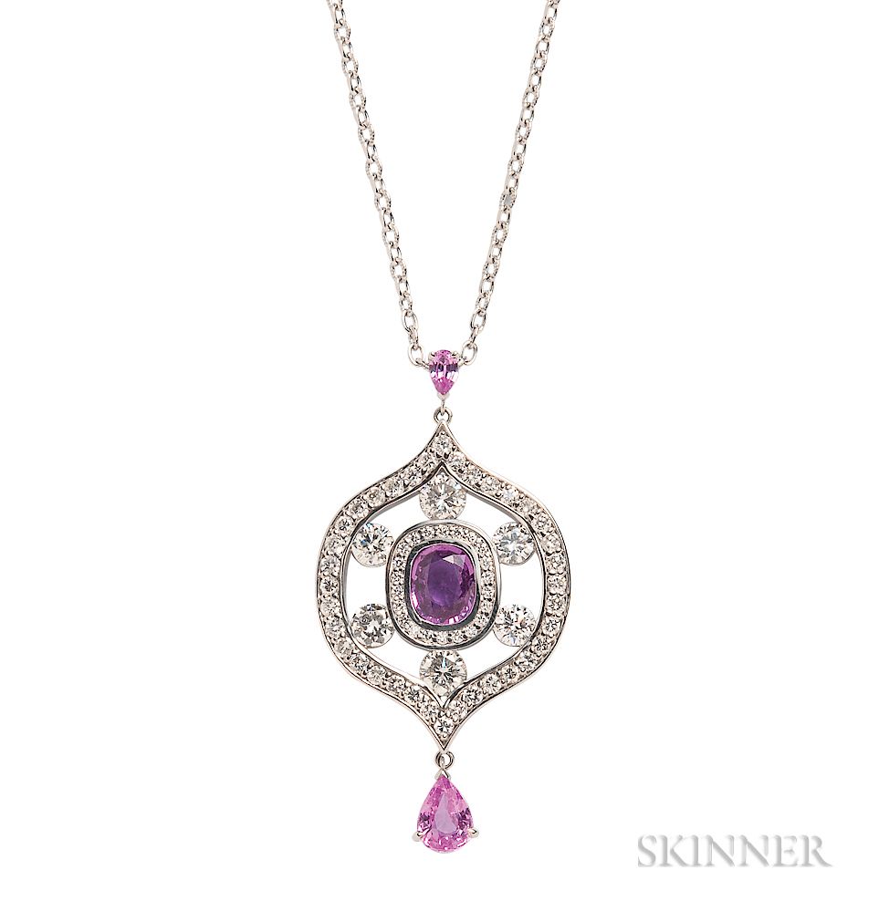 Appraisal: kt White Gold Pink Sapphire and Diamond Pendant kt White