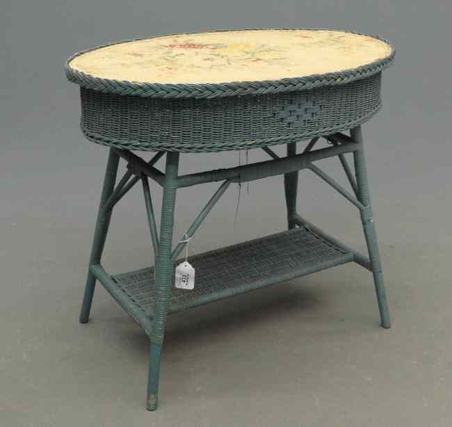 Appraisal: Vintage wicker table in blue paint