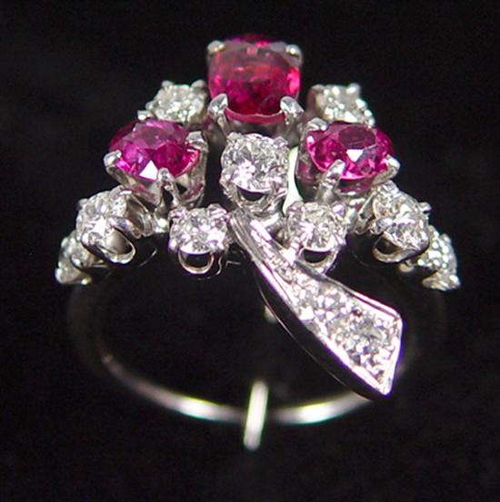 Appraisal: Ladies Gold Diamond Ruby Ring White gold Custom made Eleven