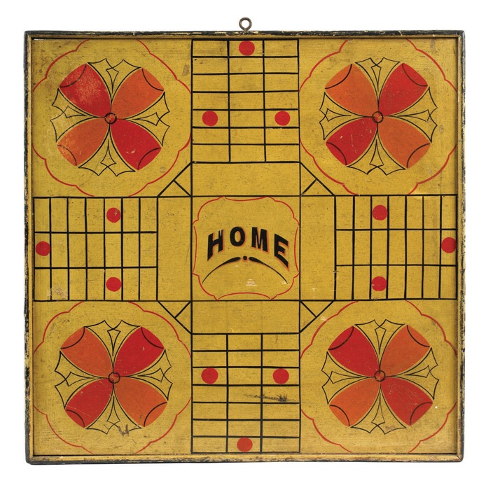 Appraisal: TWO-SIDED PARCHEESI GAMEBOARD The reverse checkered on a yellow ground