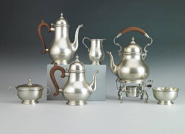 Appraisal: A sterling six piece tea and coffee set with wooden