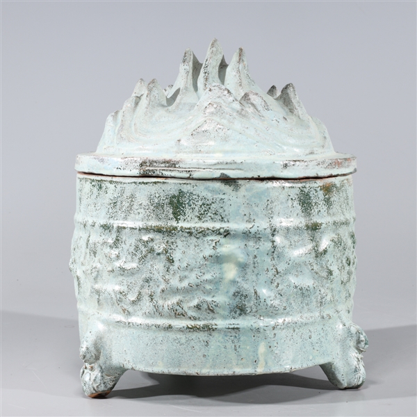 Appraisal: Chinese hill-topped tripod censer with molded designs to body and