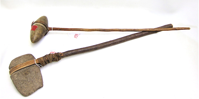 Appraisal: PLAINS INDIAN WAR CLUB PLUS NATIVE AMERICAN AX club has