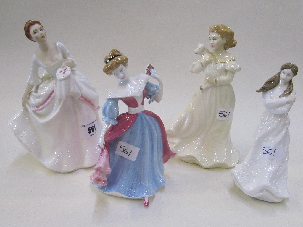 Appraisal: Four Royal Doulton figures 'Lambing Time' HN 'Carol' HN 'Embrace'