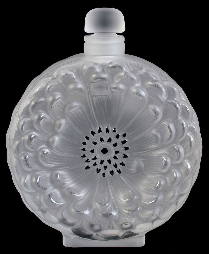 Appraisal: Lalique Dahlia Perfume Bottle Lalique frosted Dahlia perfume bottle with