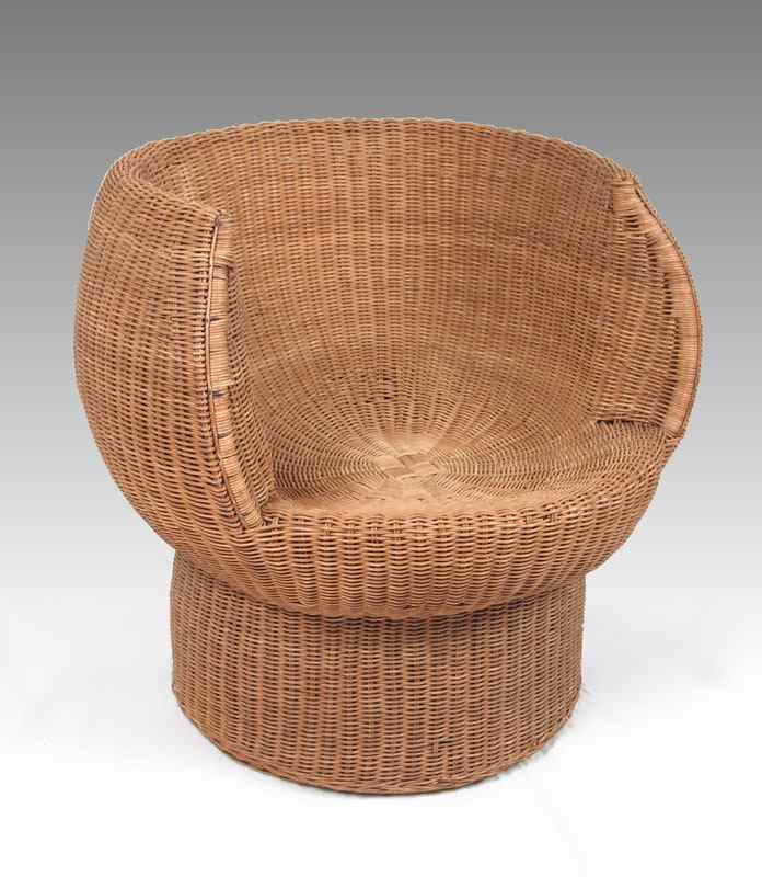 Appraisal: MID CENTURY WICKER SPOON CHAIR In the style of Franco