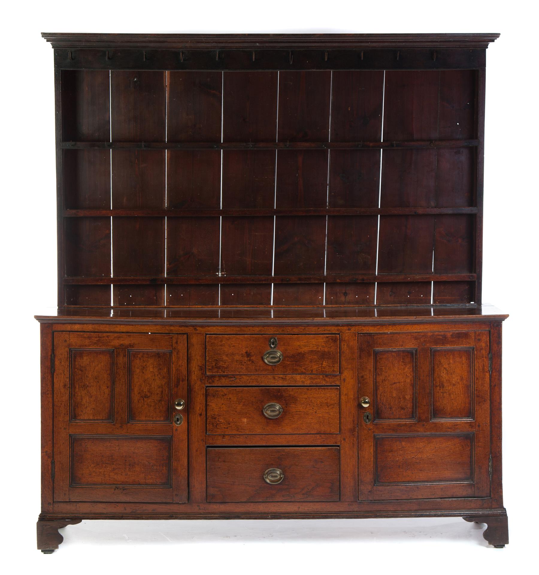 Appraisal: ENGLISH WELSH DRESSER Nineteenth century oak Two-piece dresser with open