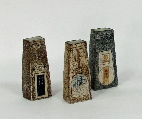 Appraisal: Troika Three square tapering coffin vases each marked Troika Cornwall