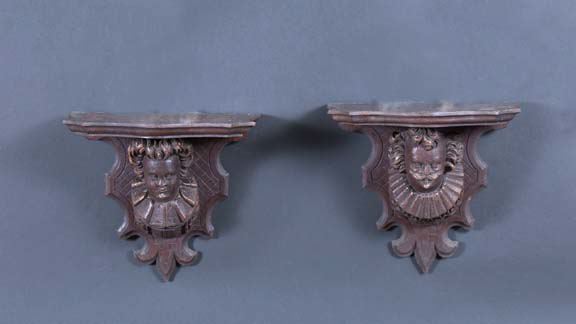 Appraisal: Pair of English Carved and Dark-Stained Oak Bracket Shelves with