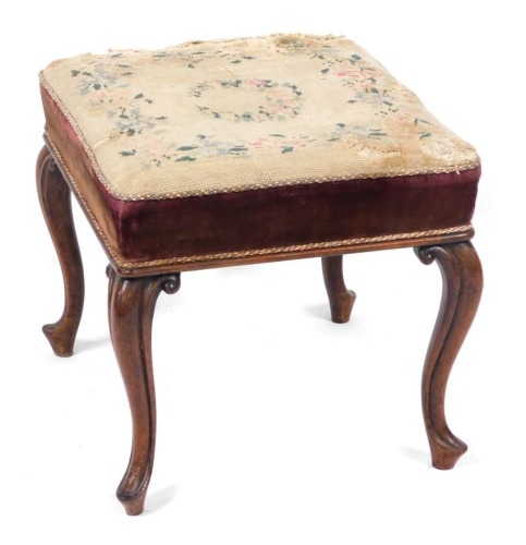 Appraisal: A Victorian mahogany stool with tapestry seat raised on cabriole