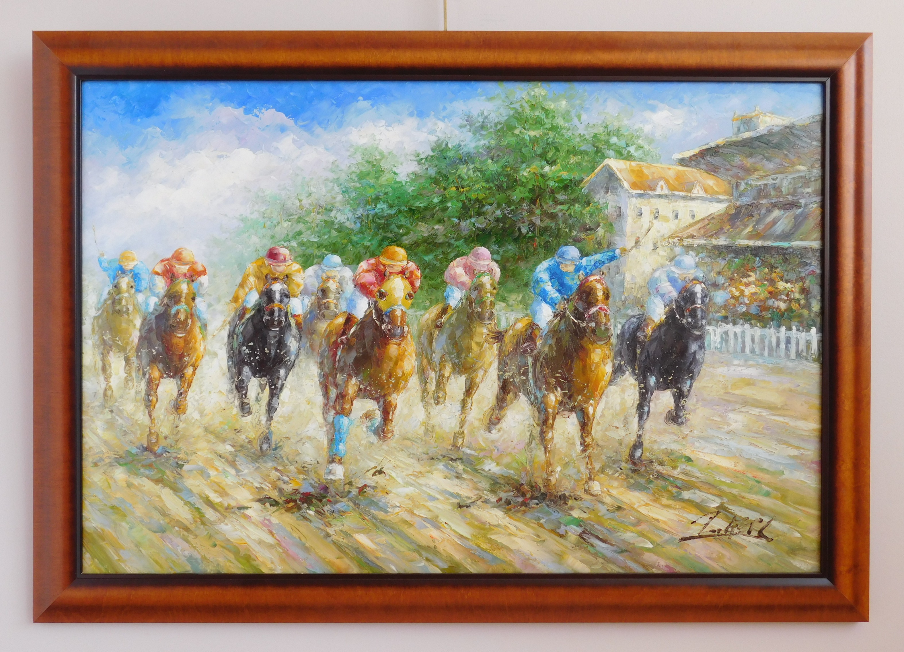 Appraisal: th c American School Jockey's Racing- oil on canvas signed