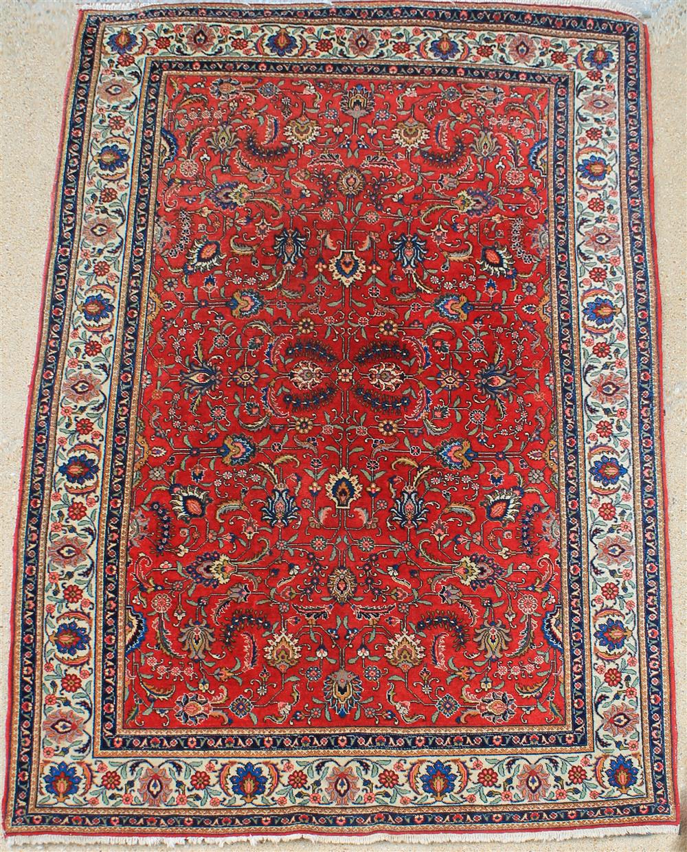 Appraisal: PERSIAN BIJAR WOOL RUG floral design in blue green tan