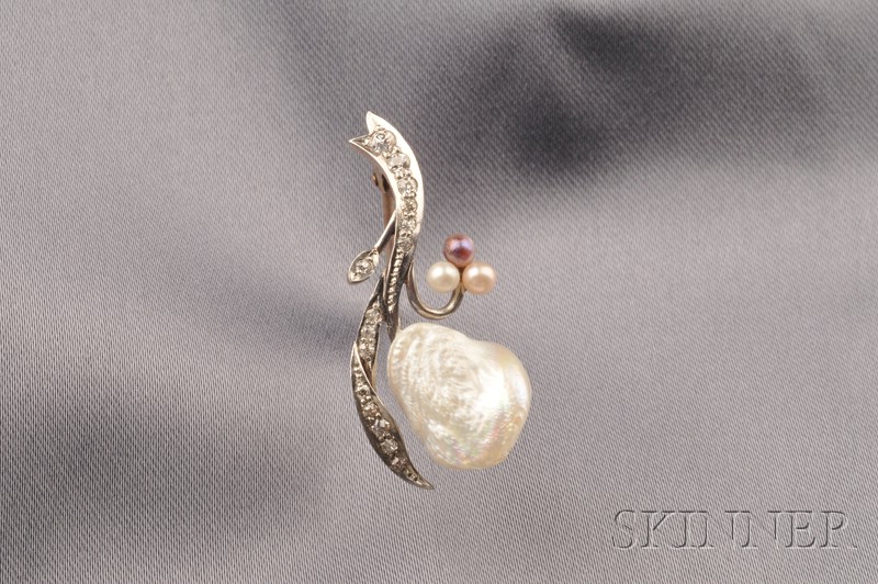 Appraisal: Edwardian Freshwater Pearl Seed Pearl and Diamond Brooch designed as