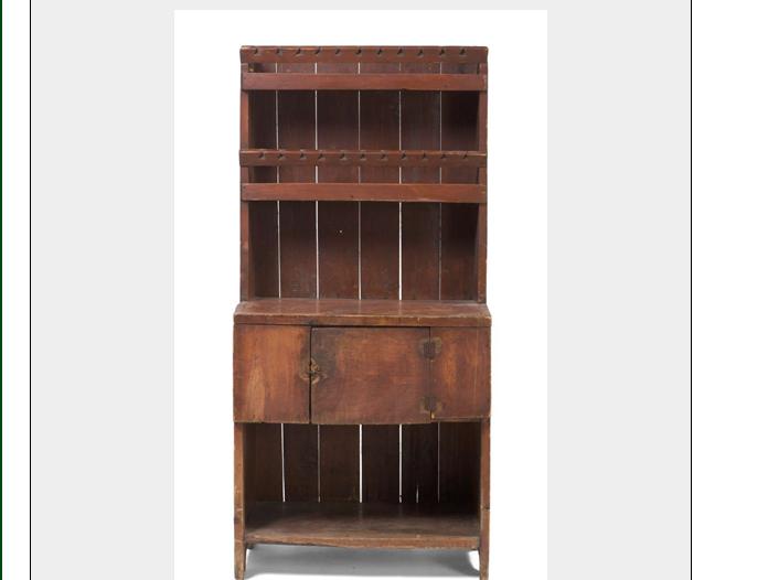 Appraisal: COUNTRY RED PAINTED PINE STEP-BACK CUPBOARD WITH CUTLERY RACKS The