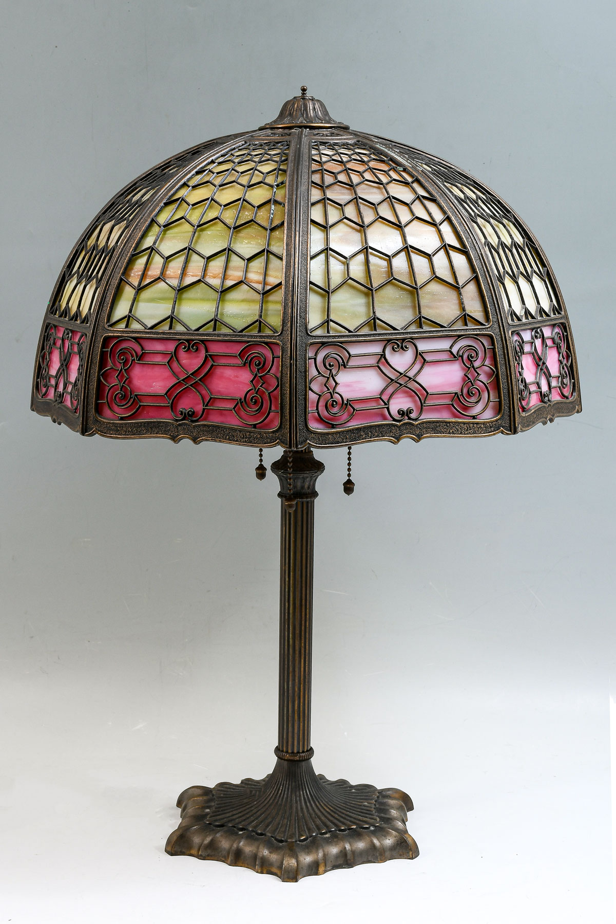 Appraisal: MILLER ART DECO SLAG GLASS LAMP Filigree slag glass lamp