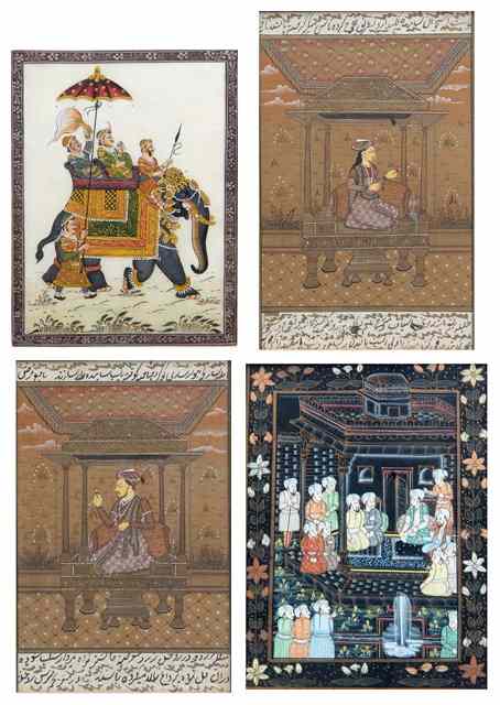 Appraisal: A GROUP OF FOUR INDO PERSIAN MINIATURE PAINTINGS to include